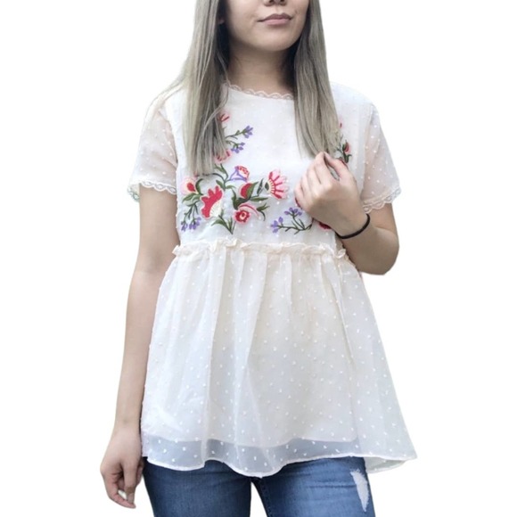 Umgee Cream Floral Embroidered Blouse - Picture 10 of 10